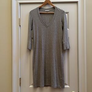 James Perse Grey Mini Dress V-Neck 3/4 Sleeve Sz1